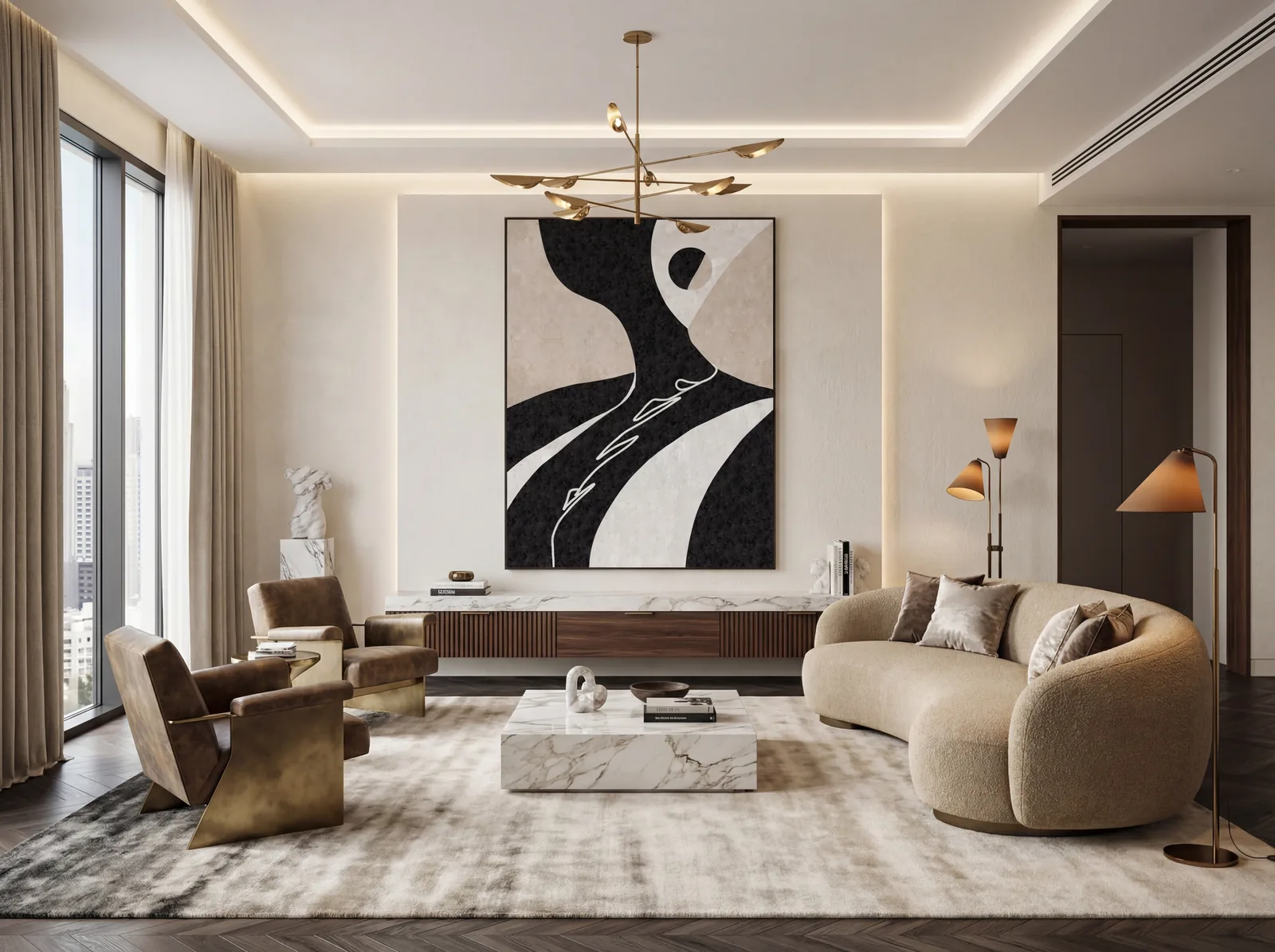 Living room with wall art